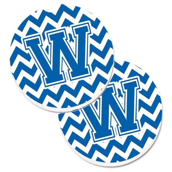 Carolines Treasures Letter W Chevron Blue and White Set of 2 Cup Holder Car Coaster CJ1056-WCARC - main